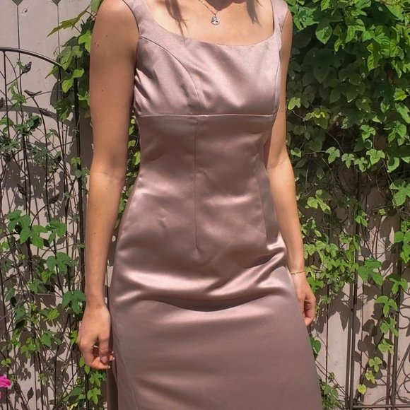 Vintage Watters and Watters Champagne Satin Bridesmaid Dress Size 2 - Picture 6 of 15